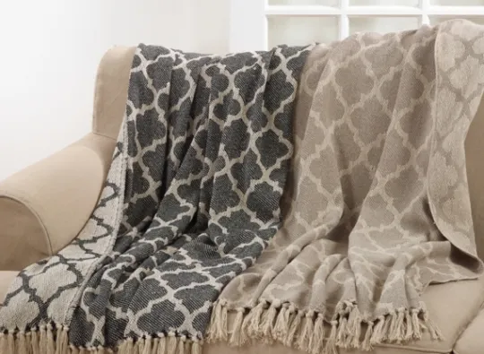Kirkland's Home Black Beige Fringe Geometric Throw Blanket- Blankets & Throws