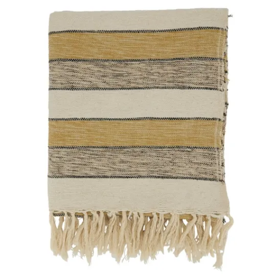 Kirkland's Home Black Beige With Fringe Throw Blanket- Blankets & Throws