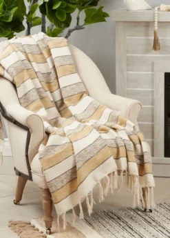 Kirkland's Home Black Beige With Fringe Throw Blanket- Blankets & Throws