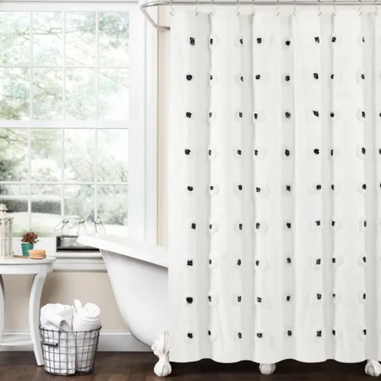 Kirkland's Home Black Boho Tufted Circles Shower Curtain- Shower Curtains