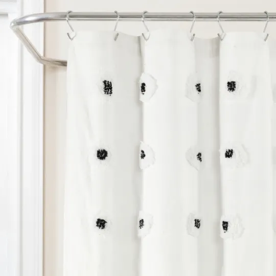Kirkland's Home Black Boho Tufted Circles Shower Curtain- Shower Curtains