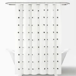 Kirkland's Home Black Boho Tufted Circles Shower Curtain- Shower Curtains