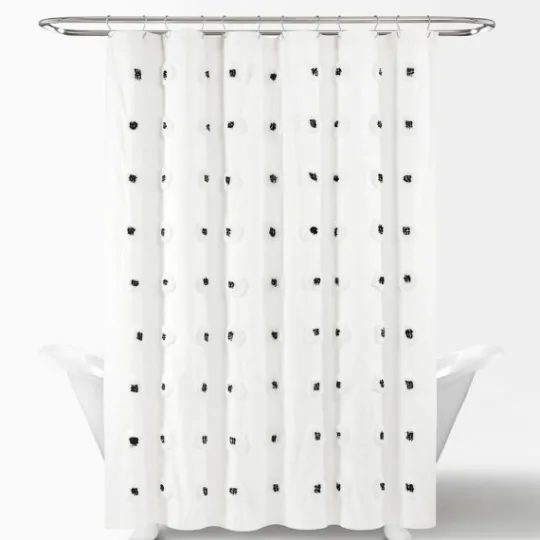Kirkland's Home Black Boho Tufted Circles Shower Curtain- Shower Curtains