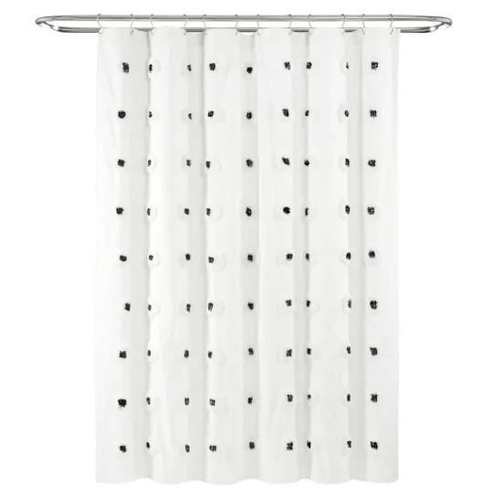 Kirkland's Home Black Boho Tufted Circles Shower Curtain- Shower Curtains