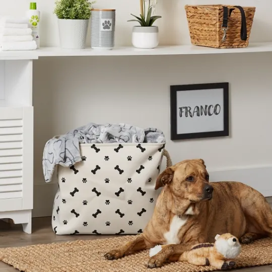 Kirkland's Home Black Bone And Paw Print Rectangle Pet Basket- Baskets & Boxes