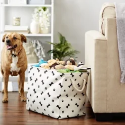 Kirkland's Home Black Bone And Paw Print Rectangle Pet Basket- Baskets & Boxes