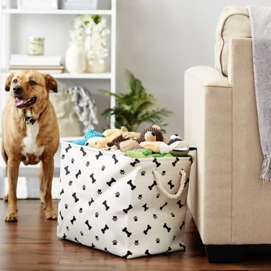 Kirkland's Home Black Bone And Paw Print Rectangle Pet Basket- Baskets & Boxes
