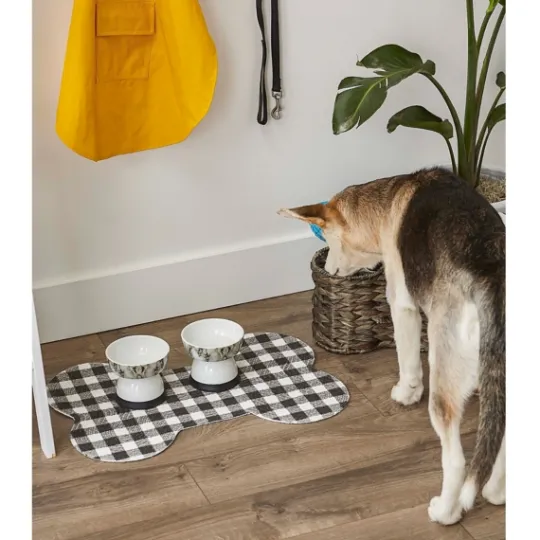 Kirkland's Home Black Buffalo Check Bone Pet Bowl Mat- Kitchen & Floor Mats