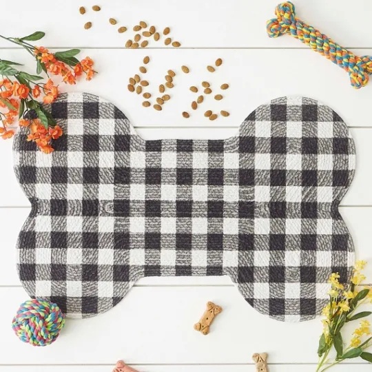 Kirkland's Home Black Buffalo Check Bone Pet Bowl Mat- Kitchen & Floor Mats