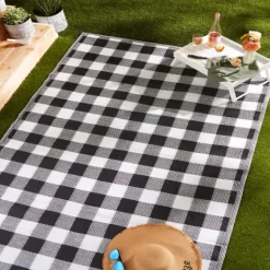 Kirkland's Home Black Buffalo Check Indoor/Outdoor Area Rug, 5X8- Outdoor Rugs
