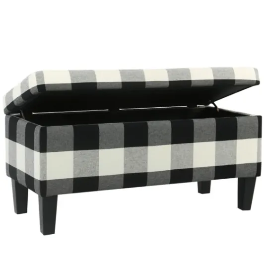 Kirkland's Home Black Buffalo Check Storage Bench- Benches & Ottomans
