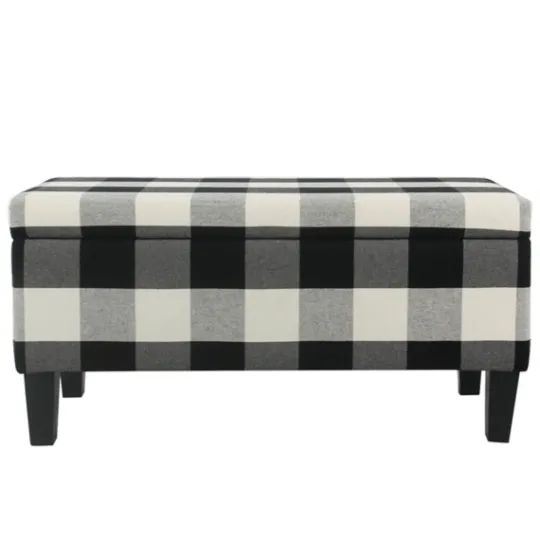 Kirkland's Home Black Buffalo Check Storage Bench- Benches & Ottomans