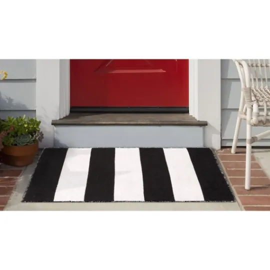 Kirkland's Home Black Cabana Stripe Indoor/Outdoor Scatter Rug- Outdoor Rugs