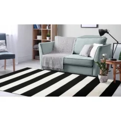 Kirkland's Home Black Cabana Stripe Indoor/Outdoor Area Rug, 3X5- Outdoor Rugs
