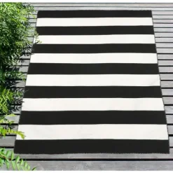 Kirkland's Home Black Cabana Stripe Indoor/Outdoor Area Rug, 3X5- Outdoor Rugs