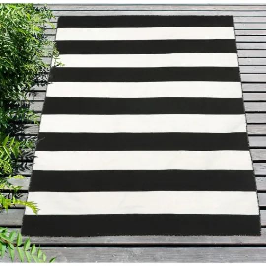 Kirkland's Home Black Cabana Stripe Indoor/Outdoor Area Rug, 3X5- Outdoor Rugs