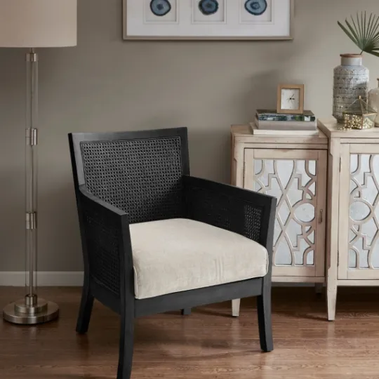 Kirkland's Home Black Cane Cushioned Accent Chair- Accent Chairs