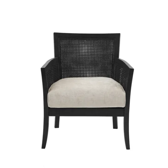 Kirkland's Home Black Cane Cushioned Accent Chair- Accent Chairs