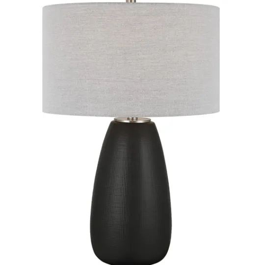 Kirkland's Home Black Ceramic Gridline Table Lamp- Table Lamps