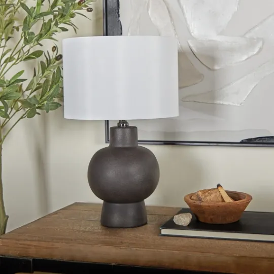 Kirkland's Home Black Ceramic Hourglass Simple Small Table Lamp- Table Lamps