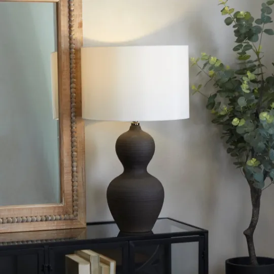 Kirkland's Home Black Ceramic Hourglass Simple Large Table Lamp- Table Lamps