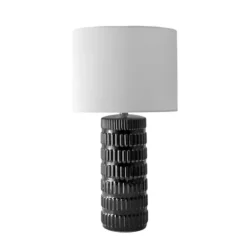 Kirkland's Home Black Ceramic Stacked Lines Table Lamp- Table Lamps