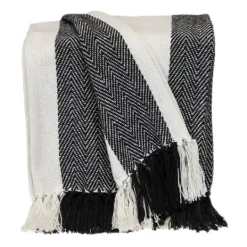 Kirkland's Home Black Chalet Striped Fringe Throw- Blankets & Throws