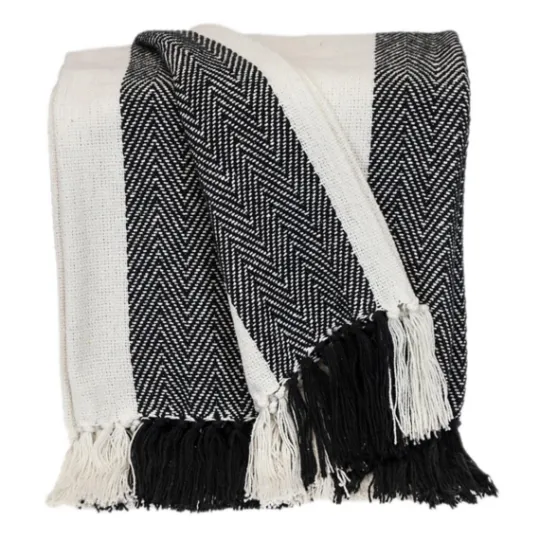 Kirkland's Home Black Chalet Striped Fringe Throw- Blankets & Throws