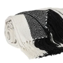 Kirkland's Home Black Chalet Striped Fringe Throw- Blankets & Throws