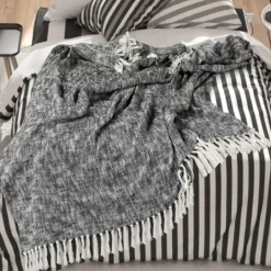 Kirkland's Home Black Chambray Fringe Throw- Blankets & Throws