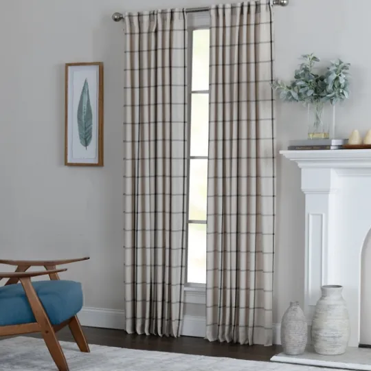 Kirkland's Home Black Checkered Single Curtain Panel, 84 In.- Curtains & Drapes