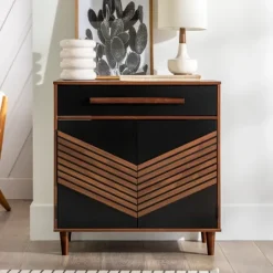 Kirkland's Home Black Chevron Wood Single Drawer Cabinet- Cabinets & Sideboards
