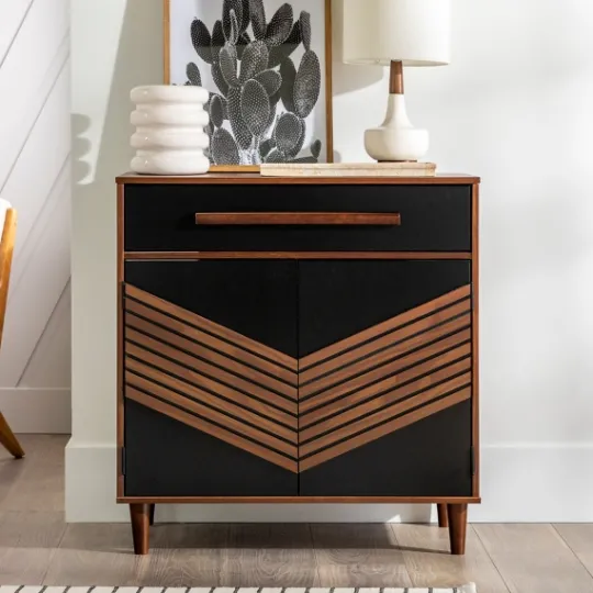 Kirkland's Home Black Chevron Wood Single Drawer Cabinet- Cabinets & Sideboards