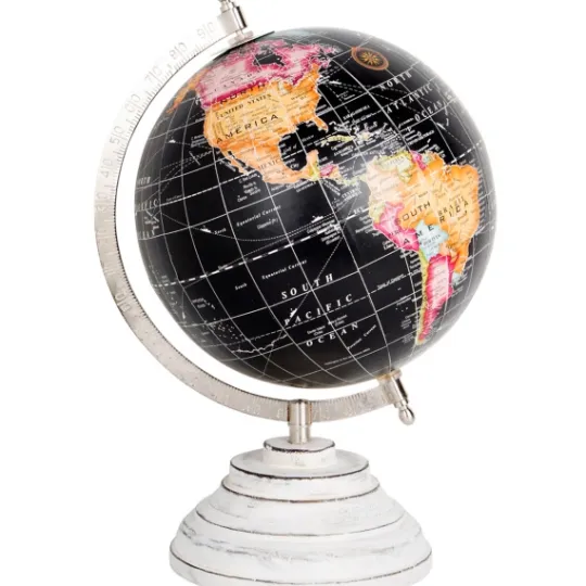 Kirkland's Home Black Colorful Globe With Wood Base- Statues & Figurines