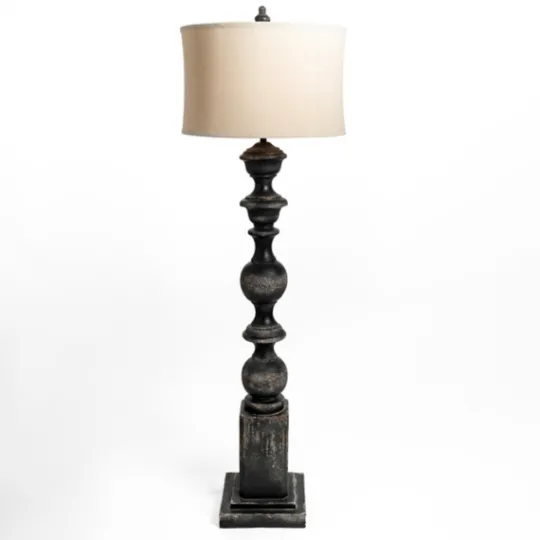 Kirkland's Home Black Distressed Carved Floor Lamp- Floor Lamps