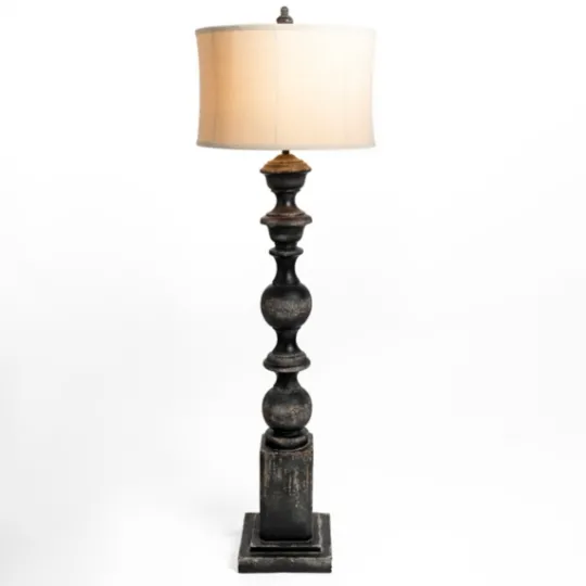 Kirkland's Home Black Distressed Carved Floor Lamp- Floor Lamps