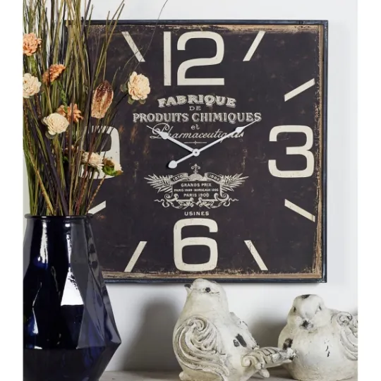 Kirkland's Home Black Distressed Wood Face Square Clock- Clocks