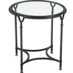 Kirkland's Home Black Forged Steel Glass Top Accent Table- Accent & End Tables