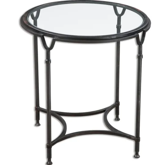 Kirkland's Home Black Forged Steel Glass Top Accent Table- Accent & End Tables