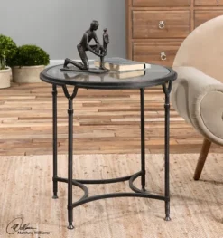 Kirkland's Home Black Forged Steel Glass Top Accent Table- Accent & End Tables