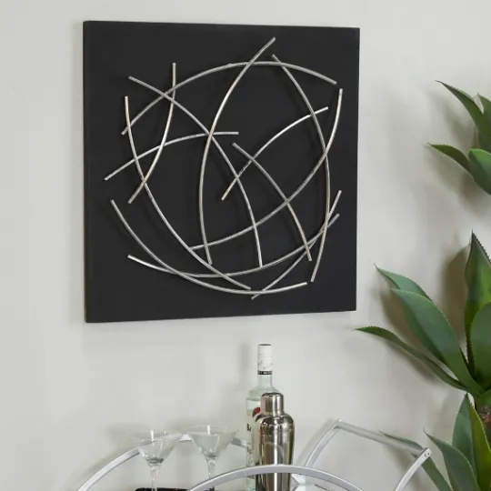Kirkland's Home Black Frame Silver Abstract Lines Wall Plaque- Wall Plaques