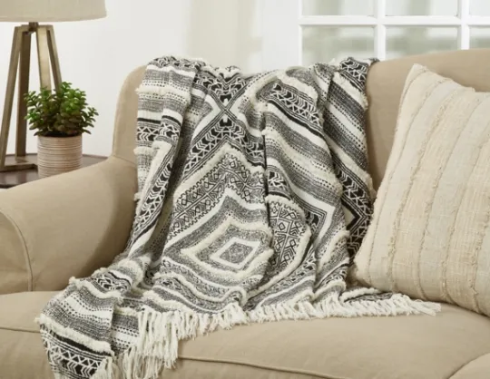 Kirkland's Home Black Geometric Diamond Throw- Blankets & Throws