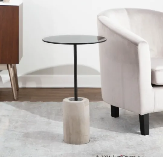 Kirkland's Home Black Glass And Concrete Round Accent Table- Accent & End Tables