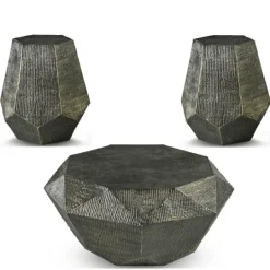 Kirkland's Home Black Hand-Stamped Iron 3-Pc. Table Set- Coffee Tables