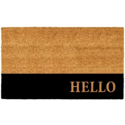 Kirkland's Home Black Hello Bold Stripe Coir Doormat, 24 In.- Doormats