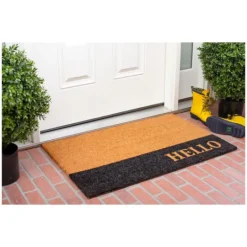 Kirkland's Home Black Hello Bold Stripe Coir Doormat, 24 In.- Doormats