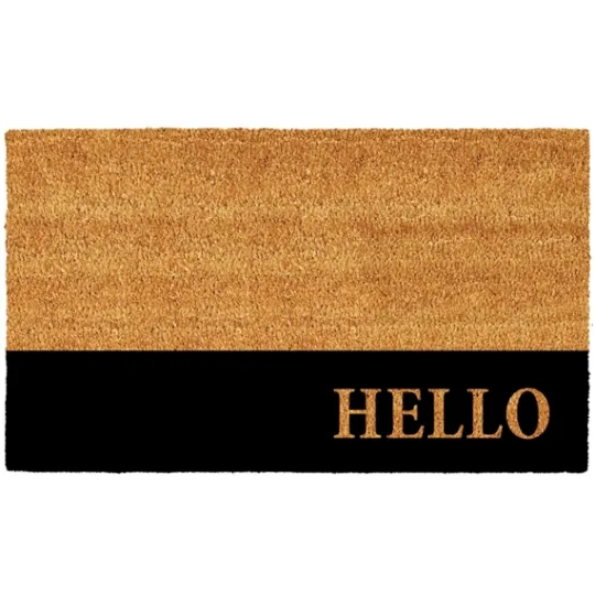 Kirkland's Home Black Hello Bold Stripe Coir Doormat, 30 In.- Doormats
