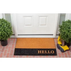 Kirkland's Home Black Hello Bold Stripe Coir Doormat, 30 In.- Doormats