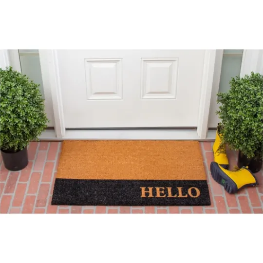 Kirkland's Home Black Hello Bold Stripe Coir Doormat, 30 In.- Doormats