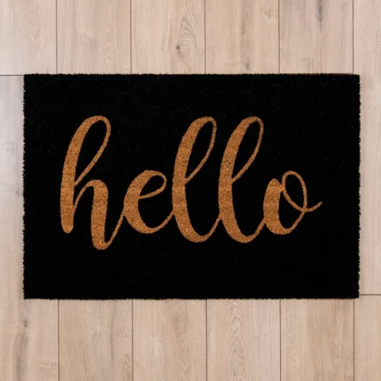 Kirkland's Home Black Hello Doormat- Doormats